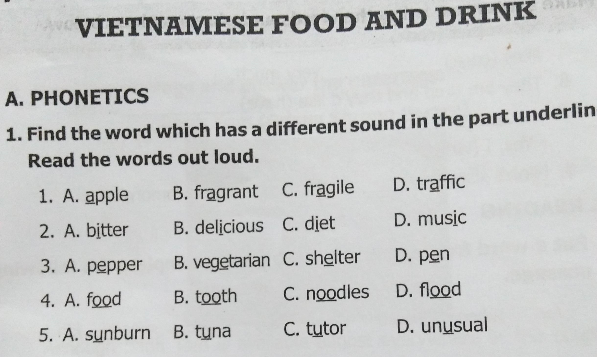 Tiếng Anh THCS: ôn luyện dạng bài tìm từ có phần gạch chân được phát âm khác biệt